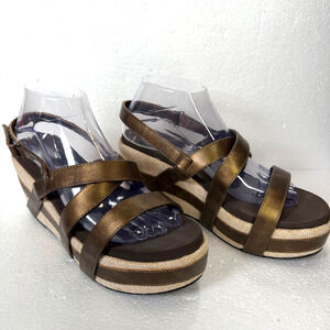Boutique by Corky’s Celine Wedge Sandals Women's 10 Bronze Strappy Ankle Strap